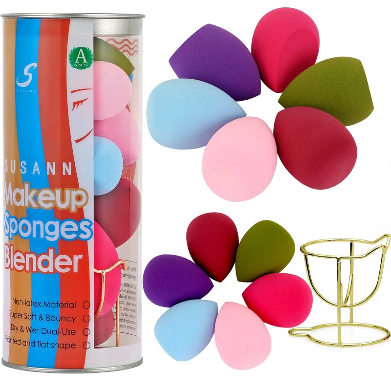 S SUSANN Makeup Sponge Blender Beauty Sponge Set 12pcs and Beauty Foundation Sponge Blender Holder 1PCS,Blending Sponges Cosmetic Puff Flawless for Cream, Liquid Foundation & Powder,Gift for Women - Image 1